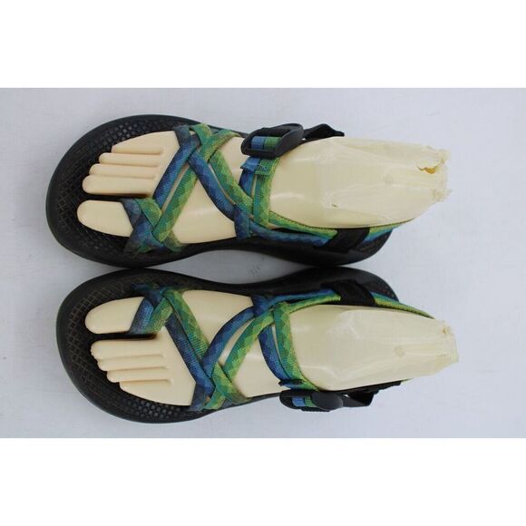 Chacos Hiking Sandals ZX2 Vibram Sole Double Strap W6 Yellow Green Blue Toe Loop - Picture 3 of 11